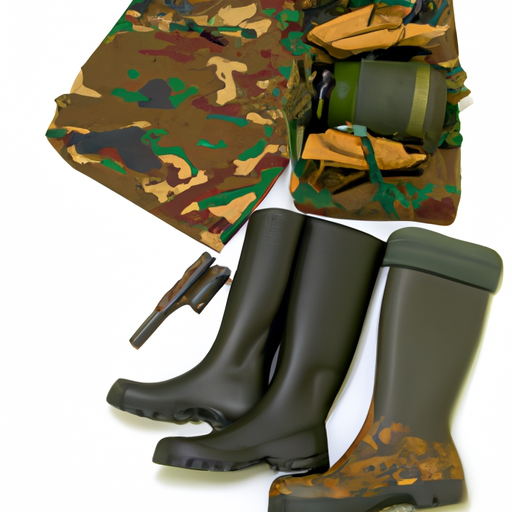 Image of essential hunting gear including a rifle, camouflage clothing, and hunting boots.
