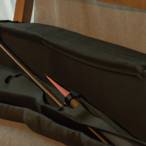 A crossbow stored in a padded case to protect it from dust and damage.